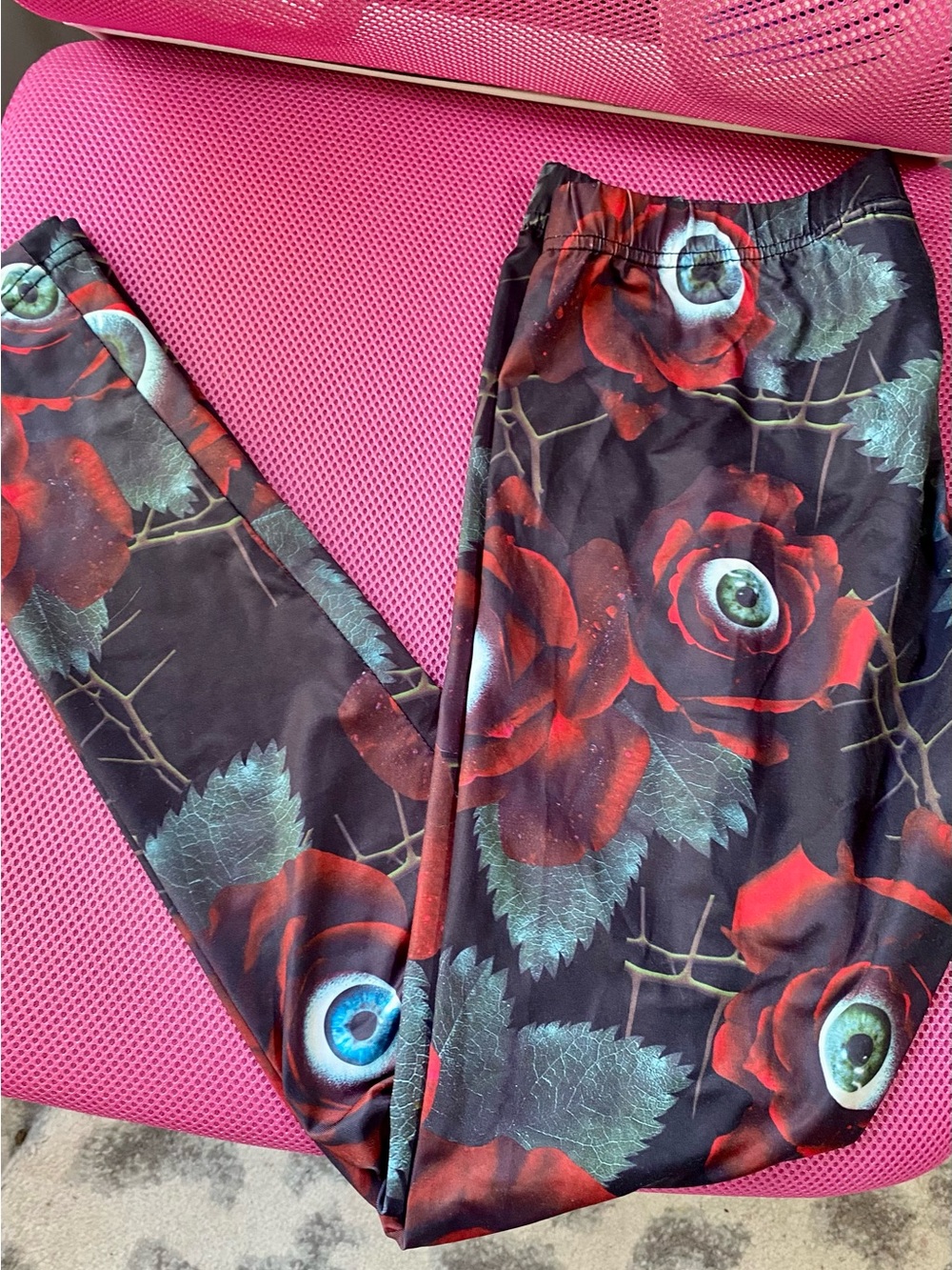 Killstar C U In Paradise Eyeball Rose Print Leggings size Medium